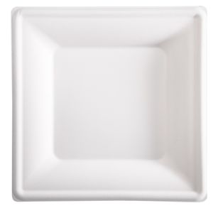 50 Piatti quadrati monouso in canna da zucchero 26x26cm bianco Signor Bio