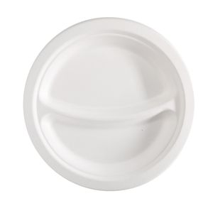50 Piatti a 2 scomparti monouso in canna da zucchero Ã˜23cm bianco Signor Bio