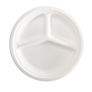 50 Piatti a 3 scomparti monouso in canna da zucchero Ã˜26cm bianco Signor Bio