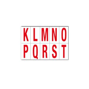 Foglio con 10 lettere autoadesive da K a T rosso/bianco 70x124mm Foglio con 10 lettere autoadesive da K a T rosso/bianco 70x124mm