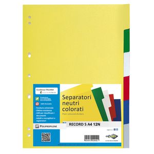 SEPARATORE 12 TASTI COLORATI 21X29,7 PPL RECORD SA412N SEI