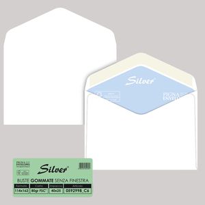 25 buste SILVER MATIC FSCÂ® gommata bianca s/finestra 114x162mm 80gr Pigna