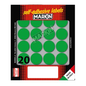 Etichetta adesiva verde tonda Ã˜27mm (10fogli x 20etichette) Markin