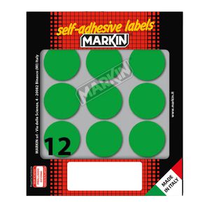 Etichetta adesiva verde tonda Ã˜34mm (10fogli x 12etichette) Markin