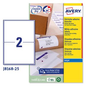Etichetta adesiva J8168 bianca 25fg A4 199,6x143,5mm (2et/fg) inkjet Avery