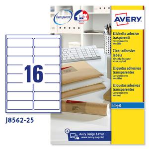 Poliestere adesivo J8562 trasparente 25fg A4 99,1x34mm (16et/fg) Inkjet Avery