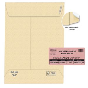 250 buste sacco MULTI STRIP LARGE avana carta ric. 190x260x40mm 100gr Pigna Enve