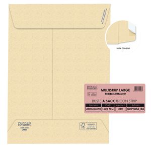 250 buste sacco MULTI STRIP LARGE avana carta ric. 250x353x40mm 120gr Pigna Enve