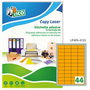Etichetta adesiva LP4F arancio fluo 70fg A4 47,5x25,5mm (44et/fg) Tico Etichetta adesiva LP4F arancio fluo 70fg A4 47,5x25,5mm (44et/fg) Tico