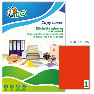 Etichetta adesiva LP4F rosso fluo 70fg A4 210x297mm (1et/fg) Tico Etichetta adesiva LP4F rosso fluo 70fg A4 210x297mm (1et/fg) Tico