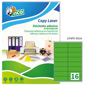 Etichetta adesiva LP4F verde fluo 70fg A4 99,1x34mm (16et/fg) Tico Etichetta adesiva LP4F verde fluo 70fg A4 99,1x34mm (16et/fg) Tico