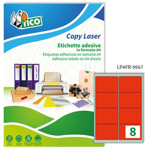 Etichetta adesiva LP4F rosso fluo 70fg A4 99,1x67,7mm (8et/fg) Tico Etichetta adesiva LP4F rosso fluo 70fg A4 99,1x67,7mm (8et/fg) Tico