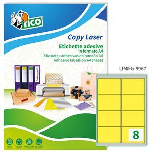Etichetta adesiva LP4F giallo fluo 70fg A4 99,1x67,7mm (8et/fg) Tico Etichetta adesiva LP4F giallo fluo 70fg A4 99,1x67,7mm (8et/fg) Tico