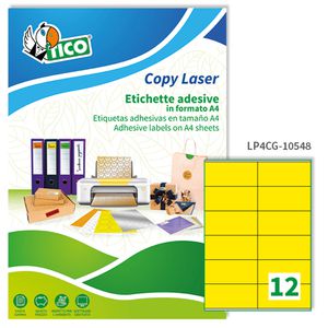 Etichetta adesiva LP4C giallo opaco 70fg A4 105x48mm (12et/fg) Tico Etichetta adesiva LP4C giallo opaco 70fg A4 105x48mm (12et/fg) Tico