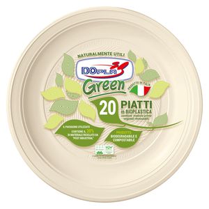 20 Piatti fondi Ã˜220mm BIO Mater-bi DOpla Green art. 40034