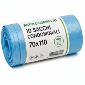 Rotolo 10 Sacchi CONDOMINIALI 70x110 / 17my colore AZZURRO Rotolo 10 Sacchi CONDOMINIALI 70x110 / 17my colore AZZURRO