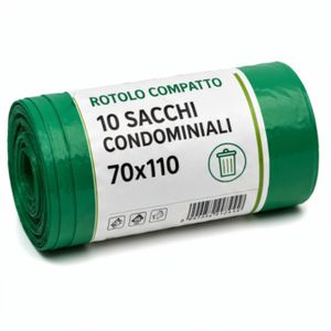 Rotolo 10 Sacchi CONDOMINIALI 70x110 / 17my colore VERDE