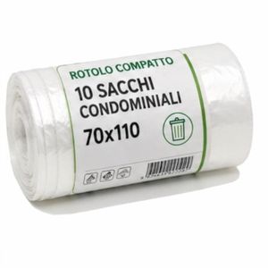 Rotolo 10 Sacchi CONDOMINIALI 70x110 / 17my colore TRASPARENTE