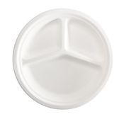 50 Piatti a 3 scomparti monouso in canna da zucchero Ã˜26cm bianco Signor Bio