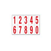 Foglio con 10 numeri autoadesivi da 0 a 9 rosso/bianco 70x124mm