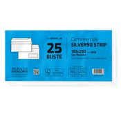 25 buste SILVER90 STRIP FSCÂ® bianca internografata c/finestra110x230mm90gr Pigna