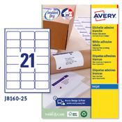 Etichetta adesiva J8160 bianca 25fg A4 63,5x38,1mm (21et/fg) inkjet Avery