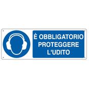 CARTELLO ALLUMINIO 35x12,5cm 'E' obligatorio proteggere l'udito"