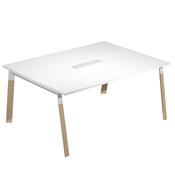 Tavolo riunione Woody Sup.160x120cm piano bianco/gambe bimat. metal/massello