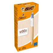 Scatola 12 penna sfera a scatto 4 Colori Wood 1.0mm BICÂ®